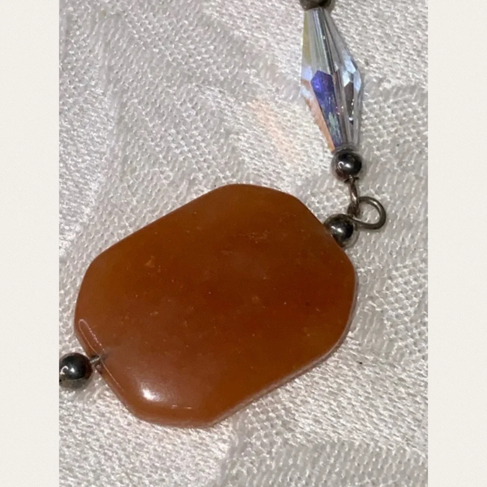 Carnelian Burnt Orange Gemstone Crystal & Silver Bracelet 7”